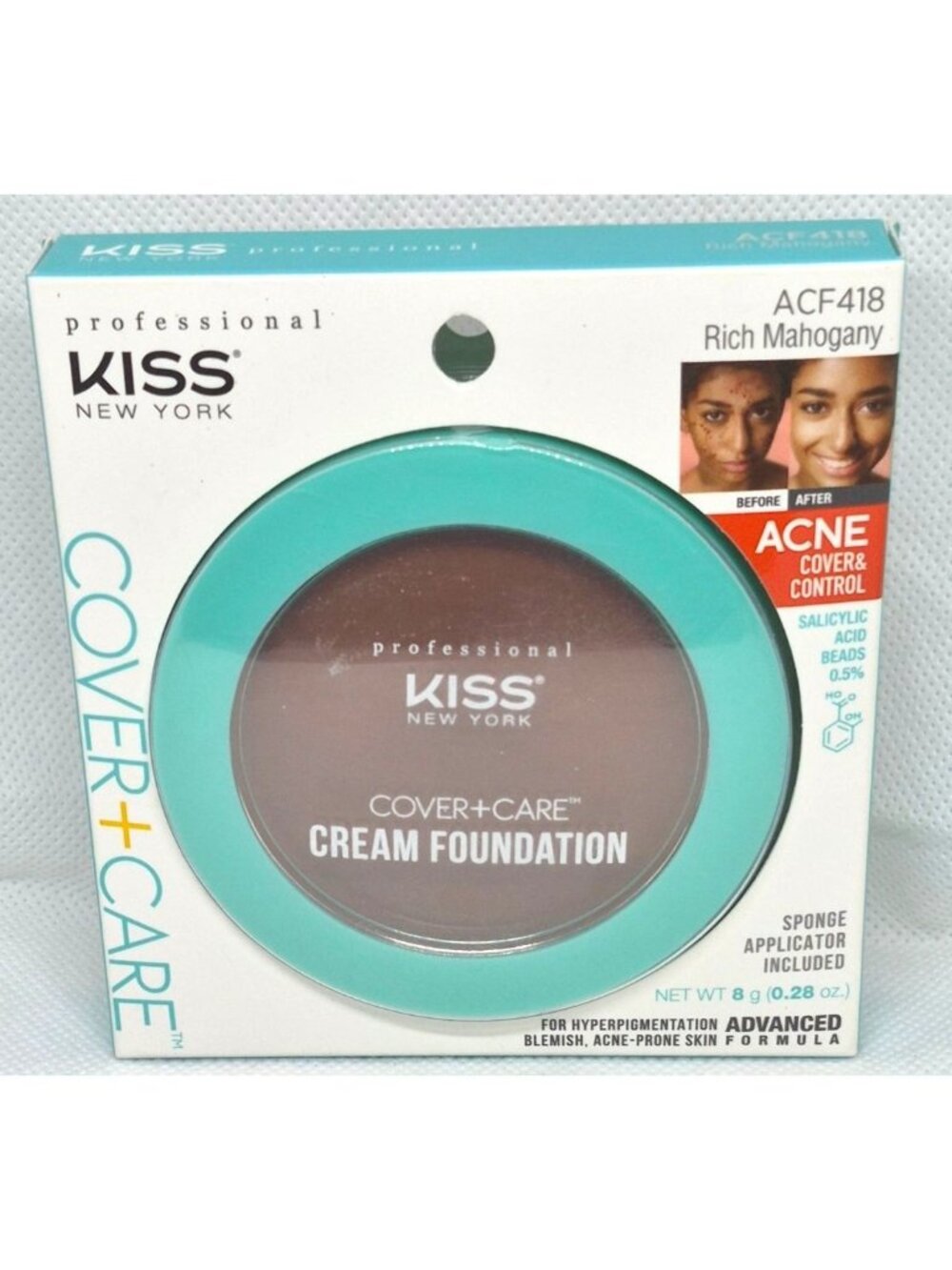 Kiss New York Cover + Care Cream Foundation Rich Mahogany 8g Acne Control Hypoal